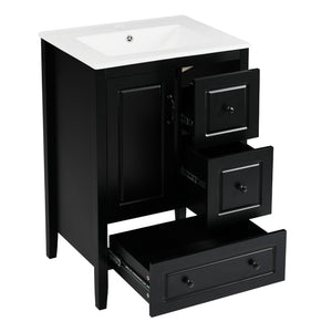 English Elm Christopher Knight Home® - 24 Freestanding Retro Bathroom Vanity with Ceramic Sink, Soft-Close Cabinet & Drawers, Painted MDF Finish Black N759P292551B