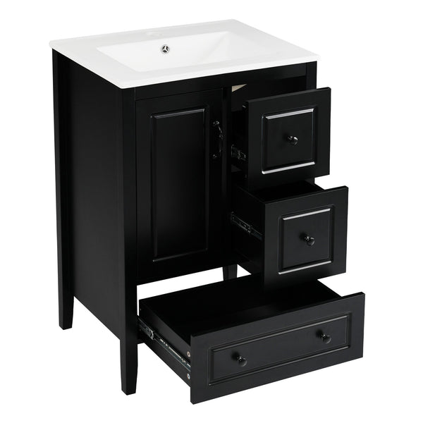 English Elm Christopher Knight Home® - 24 Freestanding Retro Bathroom Vanity with Ceramic Sink, Soft-Close Cabinet & Drawers, Painted MDF Finish Black N759P292551B