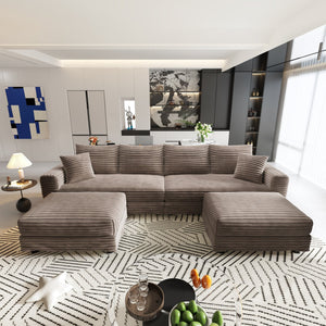 English Elm 102.4" Plush Corduroy 4-Seat Sofa – Cloud Comfort, Modular Lounge, Durable Design With Ottomans & Pillows W1885S00135