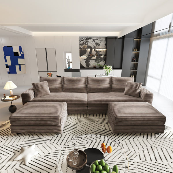 English Elm 102.4" Plush Corduroy 4-Seat Sofa – Cloud Comfort, Modular Lounge, Durable Design With Ottomans & Pillows W1885S00135