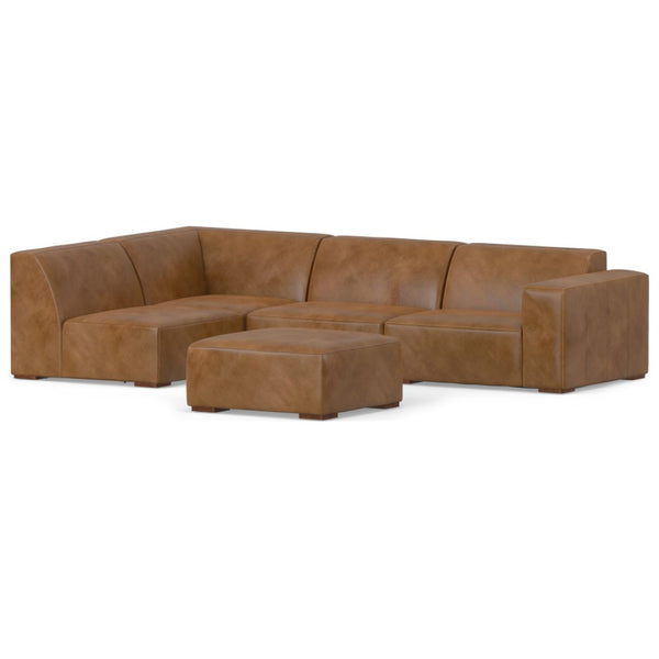 English Elm Rex Left Sectional Sofa With Ottoman – Modern Comfort, Handcrafted Quality, Caramel Brown Leather Design B136P199201-GIGA
