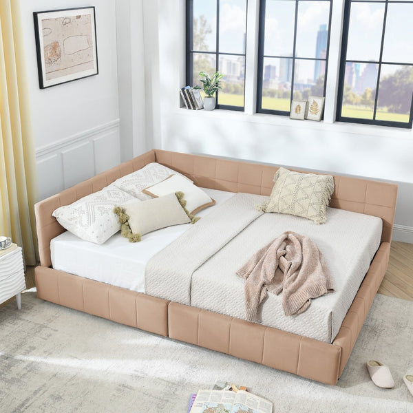 English Elm Queen Size Velvet Tufted Sofa Bed Frame With Padded Backrest, Armrests - Elegant Pink Design! W487S00276-GIGA