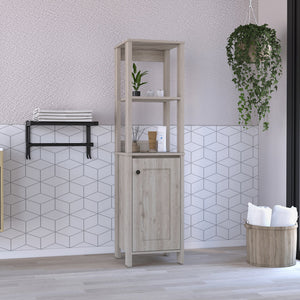 English Elm St. Clair Linen Cabinet Grey with Two Interior Shelves, Two Open Shelves, Single Door, Elevated Legs B200P188850