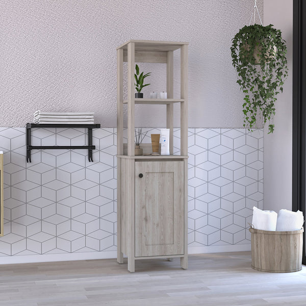 English Elm St. Clair Linen Cabinet Grey with Two Interior Shelves, Two Open Shelves, Single Door, Elevated Legs B200P188850