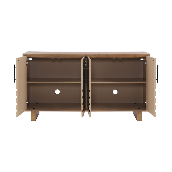 English Elm Christopher Knight Home® - Modern Sideboard - 59" Natural Finish Mdf Storage Cabinet With 4 Doors, Metal Handles For Home Use N780P352310N