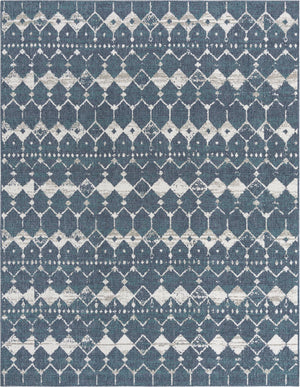 Unique Loom Outdoor Trellis Cardak Machine Made Geometric Rug Navy Blue, Ivory/Green/Gray 7' 10" x 10' 0"