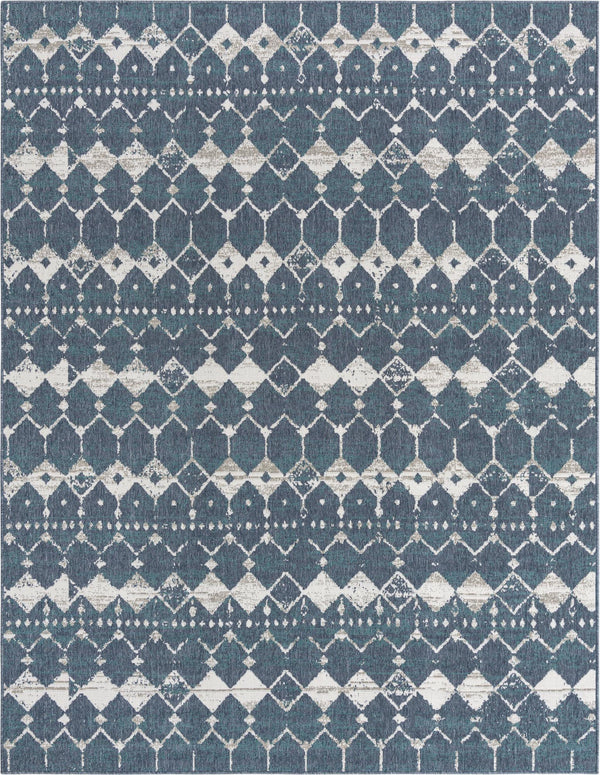 Unique Loom Outdoor Trellis Cardak Machine Made Geometric Rug Navy Blue, Ivory/Green/Gray 7' 10" x 10' 0"