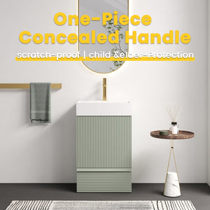 English Elm Gada Fluted Sage Freestanding Bathroom Vanity with Brushed Brass Vessel Sink Cabinet Light Green W1865S00212