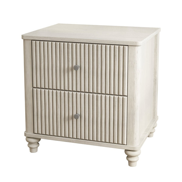 English Elm Fluted Oak Finish Nightstand with Three Drawers Mid Century Modern Bedroom Side Table Beige W1716P298927