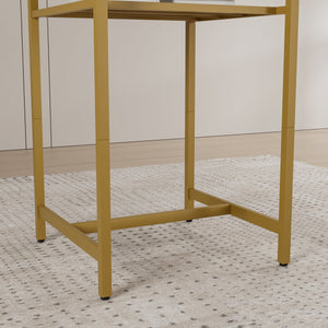 English Elm Bar bar table set of 3 with 2 backrest stools and partition — durable iron frame, modern counter dining solution White+Gold W578P303856