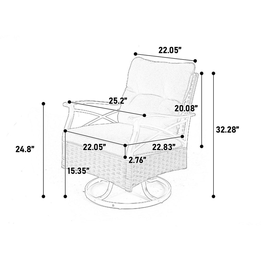 English Elm Outdoor Swivel Rocker Chairs Set 3-Piece with Table, 360° Rocking Chairs, Heavy-Duty Rattan Patio Set W640P256770