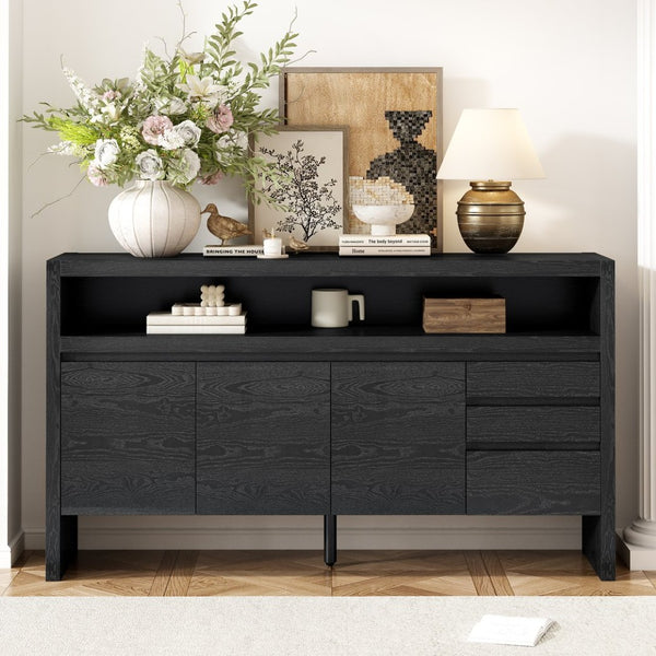 English Elm U_Style 60" Modern Sideboard With 3 Drawers & Open Shelf - Stylish Storage Solution For Home Decor N711P289141B-GIGA