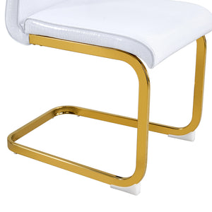 English Elm Set of 2 Glam Faux Alligator Pvc Dining Chairs with Crystal Buckle Bow Legs White W3875P371062