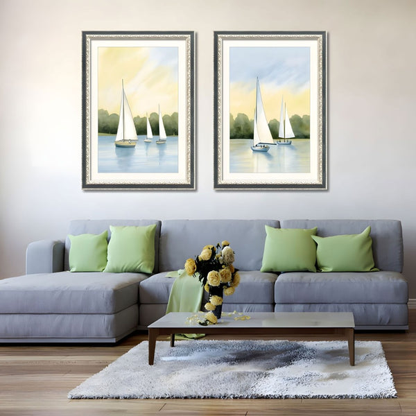 English Elm Set Of 2 Sailboat Framed Wall Art – Nautical Canvas Prints With Replaceable Design For Stylish Decor T3976P383231-GIGA