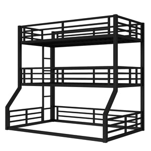 English Elm Twin Metal Triple Bunk Bed With Safety Guardrails - Heavy-Duty, Noise-Reduced Design In Black Finish P2 W1580S00177-GIGA