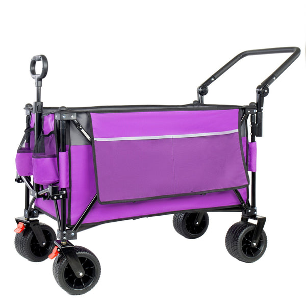 English Elm Multi-functional Heavy Duty Folding Wagon with Canopy Steel Frame All Terrain Wheels Purple W2932P417647