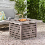 Christopher Knight Home® - Noble House - Elberton Outdoor 50,000 Btu Square Fire Pit, Brown Wood Pattern