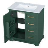 English Elm 30" Bathroom Vanity With Sink, One Package, Green Bathroom Cabinet With Drawers, Solid Frame and Mdf Board