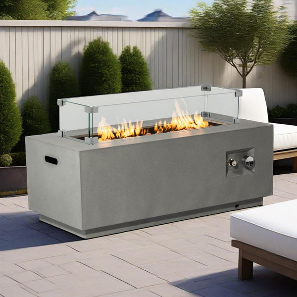 English Elm 42" 50000BTU Propane Fire Pit Table with Glass Wind Guard, Stainless Steel Burner, Lava Rocks, Gray Outdoor Patio W853P270562