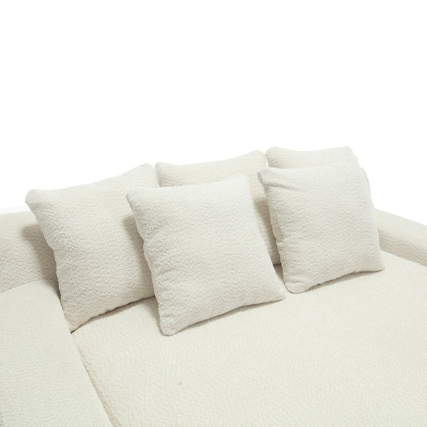English Elm COOLMORE Chenille 2-Seater Lazy Sofa with 5 Supportive Back Pillows, Deep Seat Couch for Lounge White W395P197923
