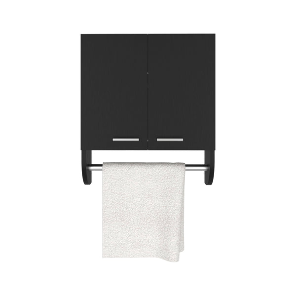 English Elm Medicine Cabinet Riley Black with Towel Rod, Engineered Wood, Dual Doors & Metal Handles, Slim Storage 21.26"L B092P238747