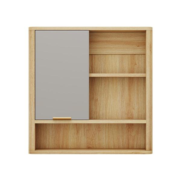 English Elm Natural Wood Tone Mdf Wall Cabinet with Mirror Open Shelves and Door for Bathroom W3875P379311