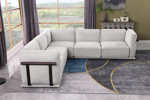 English Elm 102 Inch Linen Modular Sectional Sofa with Hidden Storage and Cloud Cushion Comfort W1099S00182
