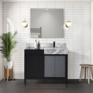 English Elm Black 36-Inch Bath Vanity With Castle Grey Marble Top & Matte Black Faucet - Modern Storage Solution B2731P261083