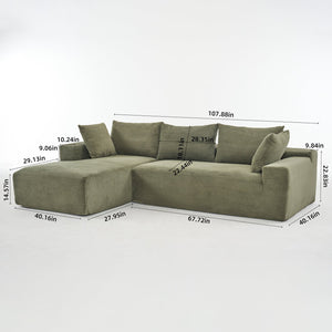English Elm 108*68 Inch Extra Large Modular Cloud Sofa For 4 – Luxurious Green Corduroy, No Assembly Needed! W1829S00050