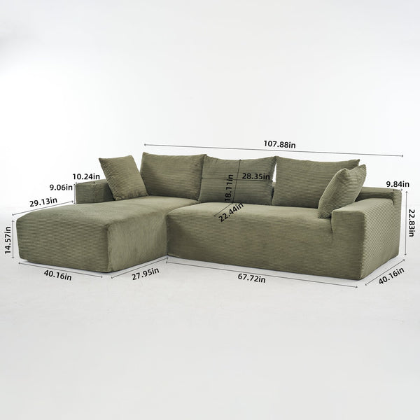 English Elm 108*68 Inch Extra Large Modular Cloud Sofa For 4 – Luxurious Green Corduroy, No Assembly Needed! W1829S00050