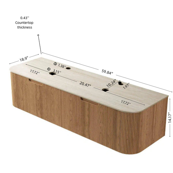 English Elm Dina Floating Plywood Bathroom Vanity with Sintered Stone Top and French Textured Drawers W2615P338029