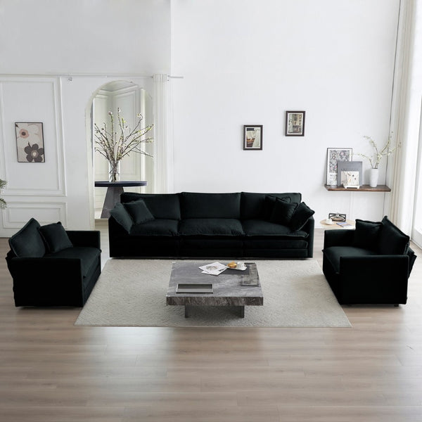 English Elm Sofa Set Of 3 – Modern Black Chenille Living Room Furniture With Accent Chairs For Comfortable Style W714S00618-GIGA
