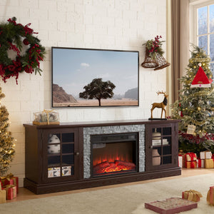 English Elm 70" Modern TV Stand with 23" Electric Fireplace, Faux Stone Mantel, Ample Storage & Cable Management Cherry W2275S00023