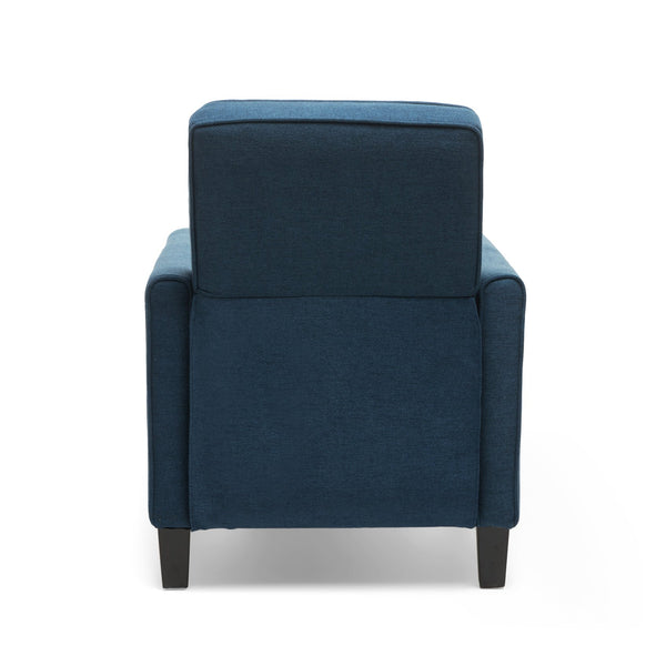 English Elm Christopher Knight Home® - Navy Low-Profile Fabric Push Back Chair with Tapered Legs & Pipe-Edge Detail — Compact Recliner for Small Spaces 52422.00FDBL