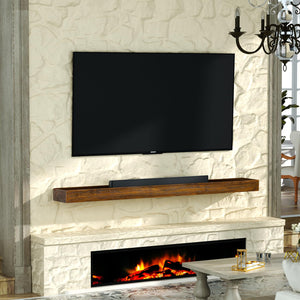 English Elm Fireplace Mantel, 72" Handcrafted Floating Shelf In Dark Chocolate - Rustic Wall Display For Decor T3210P391501