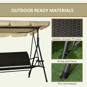 English Elm Outsunny Three Seat Pe Rattan Canopy Patio Swing with Steel Frame for Backyard W2225P174129