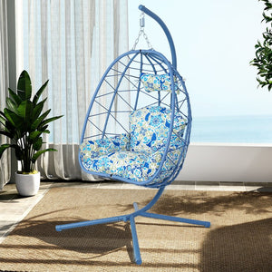 English Elm Hanging Egg Chair with Pe Wicker Stand Ergonomic Swing Seat for Patio or Bedroom T5880P497571