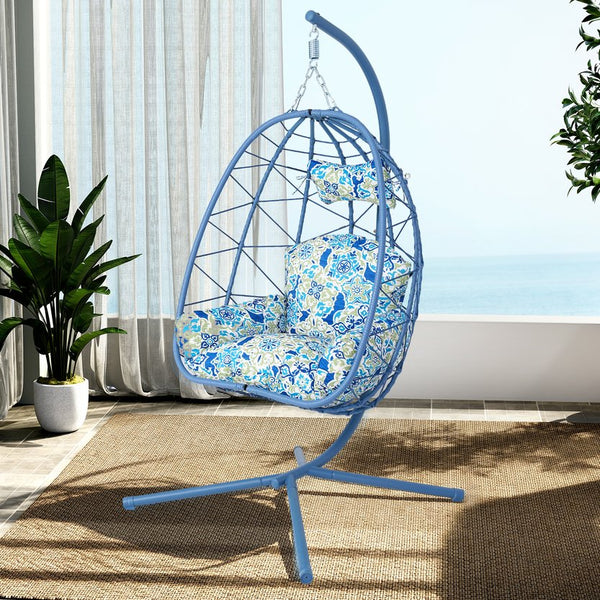 English Elm Hanging Egg Chair with Pe Wicker Stand Ergonomic Swing Seat for Patio or Bedroom T5880P497571