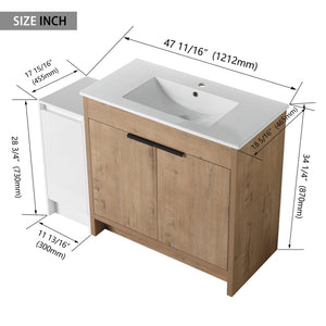 English Elm 48 Inch Freestanding Bathroom Vanity With Soft-Close Doors, Ceramic Sink & Ample Storage Space W999S00311