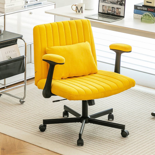 English Elm Yellow Linen Criss Cross Office Chair with Wheels - Ergonomic Altay Velvet, Adjustable Height, Pillow Support W3394P336173