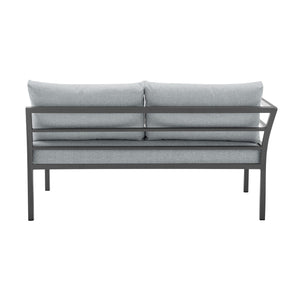 English Elm Sunnyside Outdoor 5-Piece Conversation Set Seats 6 with Waterproof Cushions, UV-Resistant Steel Frame and Slatted Coffee Table Grey B365S00104