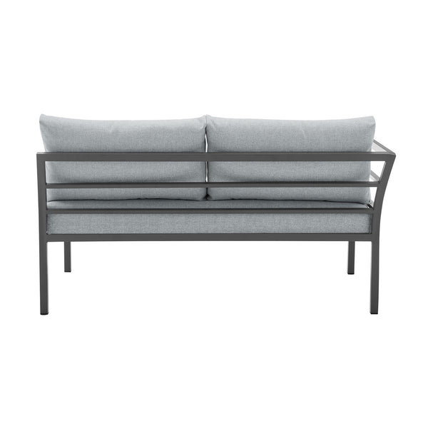 English Elm Sunnyside Outdoor 5-Piece Conversation Set Seats 6 with Waterproof Cushions, UV-Resistant Steel Frame and Slatted Coffee Table Grey B365S00104