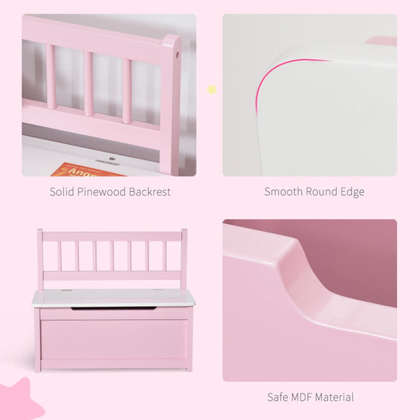 English Elm Qaba Pink Toddler Storage Bench With Large 27L Interior, Safe Lid, And Cozy Seating For Playrooms W2225P249824-GIGA