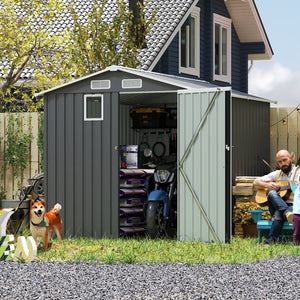 English Elm 6x8ft Outdoor Steel Storage Shed Lockable Vented Galvanized Metal Garden Backyard Tool Unit Dark Gray W1598P361333