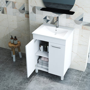 English Elm 24-Inch Modern Bathroom Vanity & Sink Combo – Space-Saving, Soft-Close Doors, Adjustable Shelf & Glossy Finish W3151S00028