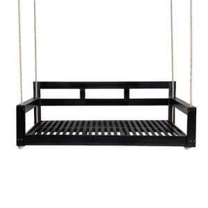 English Elm TOPMAX Acacia Wood Twin Porch Swing Bed Frame with High Back, 350lb Capacity & 118" Hemp Ropes Black N717P265795B