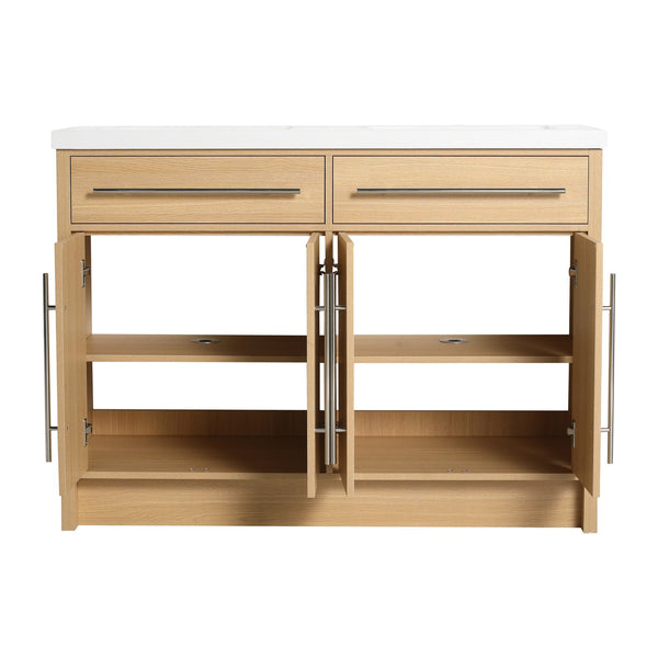 English Elm 48" Freestanding Bathroom Vanity with Resin Sink and Spacious Cabinet, Soft-Close Doors, Durable Finish Oak W1972S00025