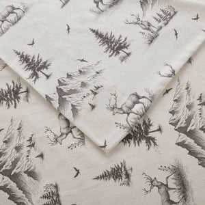English Elm 4 Pcs Queen Sheet Set - Cozy Gray Deer Toile Cotton Flannel For Rustic Elegance & Comfort B035P319773