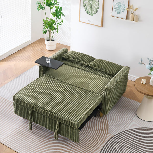 English Elm The pull-out corduroy sofa bed with convertible tabletop and USB charging ports for living room comfort Green W1278P248128