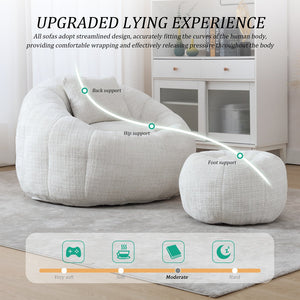 English Elm UNITED Cloud-Luxe Chenille Memory Foam Bean Bag Chair with Ottoman and Pillow for Ultimate Comfort Beige W1568P361685
